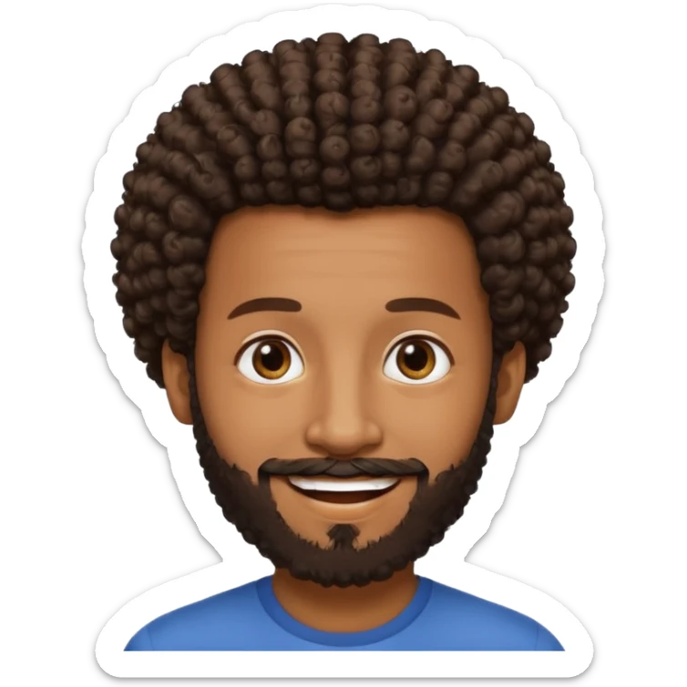 brown skin man with beard and a tiny curly  Afro fade with dark dark brown eyes  sticker