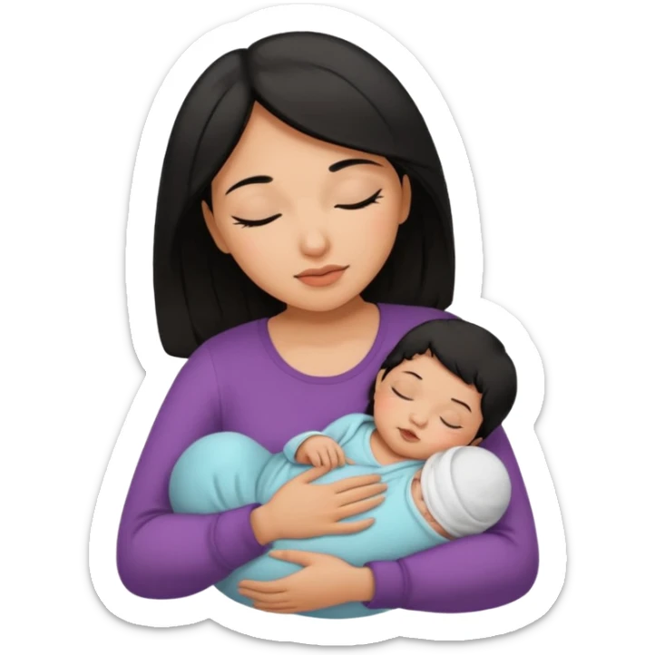 mom holding newborn baby girl with brown eyes tan skin and black hair and blue eyes newborn girl baby tan skin black hair sticker