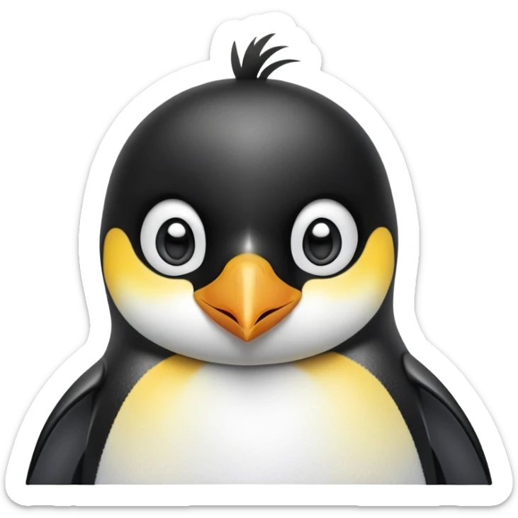 cinematic-cute-emperor-penguin-portrait-emoji,-head-tilted-playfully-and-inquisitively,-with-glossy,-pristine-plumage-accented-by-a-bright-beak-and-round,-sparkling-eyes-filled-with-curiosity,-simplified-yet-irresistibly-adorable-features zoomed into the face sticker