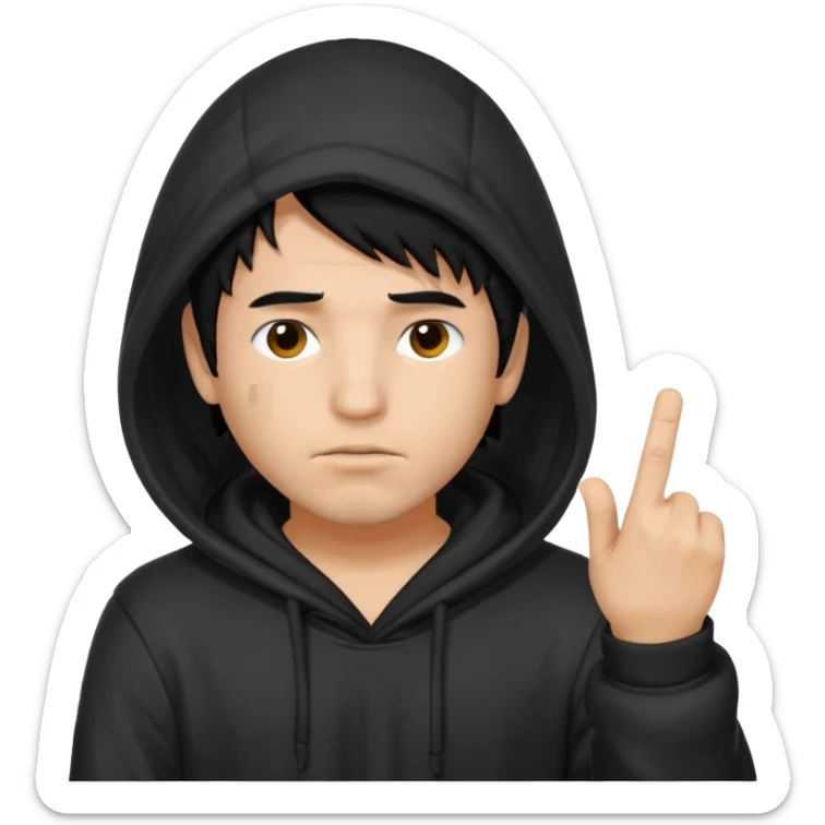 Moreno greñudo con capucha cuba la cara para el dedo del medio hombre pelo negro sticker