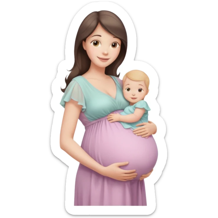 A beautiful pregnant woman standing in soft natural light near a window, gently holding her baby bump, wearing a flowing pastel dress, warm smile, cinematic photography, shallow depth of field, high resolution, soft tones, professional maternity photoshoot
 sticker