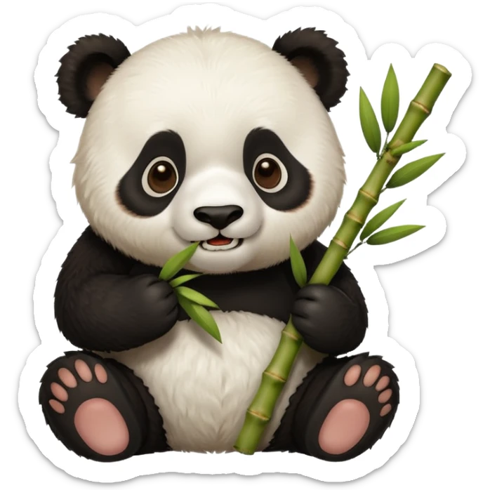 Tatlı Kahverengi ve beyaz renginde panda elinde bambu olsun tam ısırıcakken olsun sticker