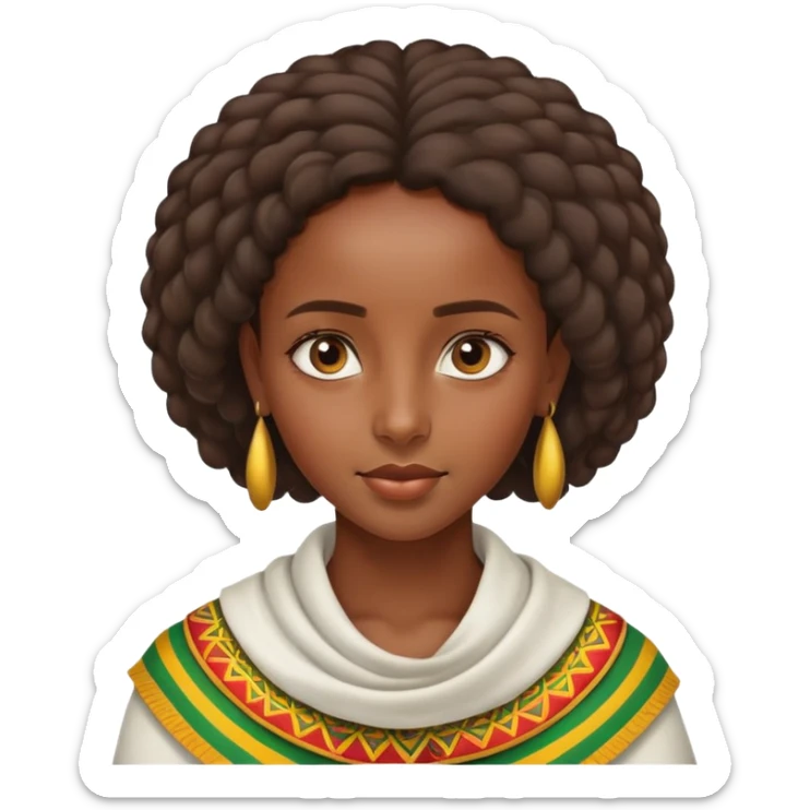 beautiful Ethiopian girl, confident expression, traditional Ethiopian facial features, neat hair, high definition, precise details, iOS Apple style emoji sticker