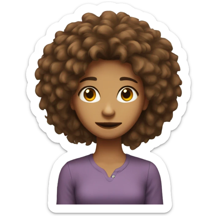 a girl with grizzy brown poofy hair looking like a lion sticker