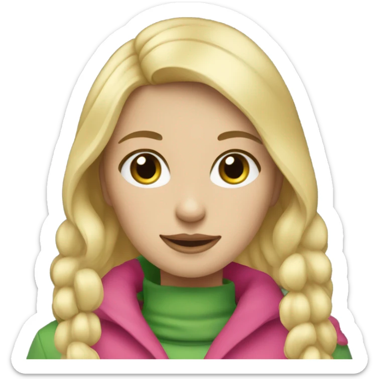 Girl who is wearing pink winter clothes with blonde hair and white skin and green eyes sticker