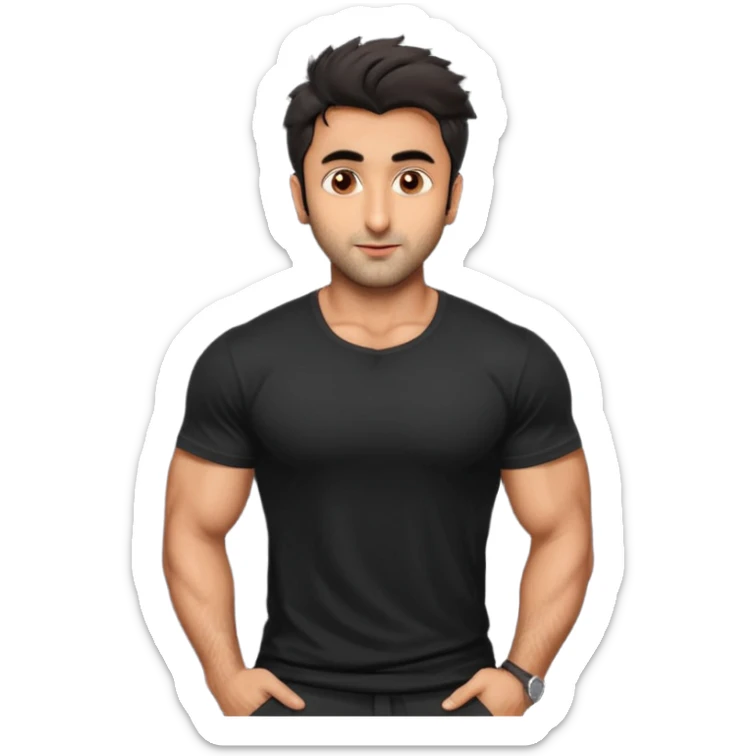 ipretty bratz emoji of ranbir kapoor wearing a black tee, muscular sticker