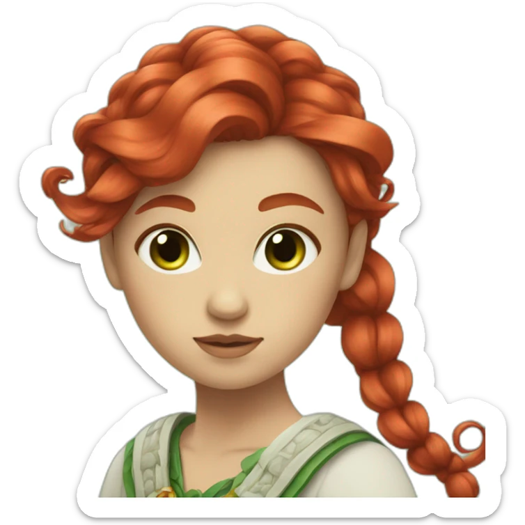 quetzalcuoatl red hair, green haze eye, white skin girl sticker