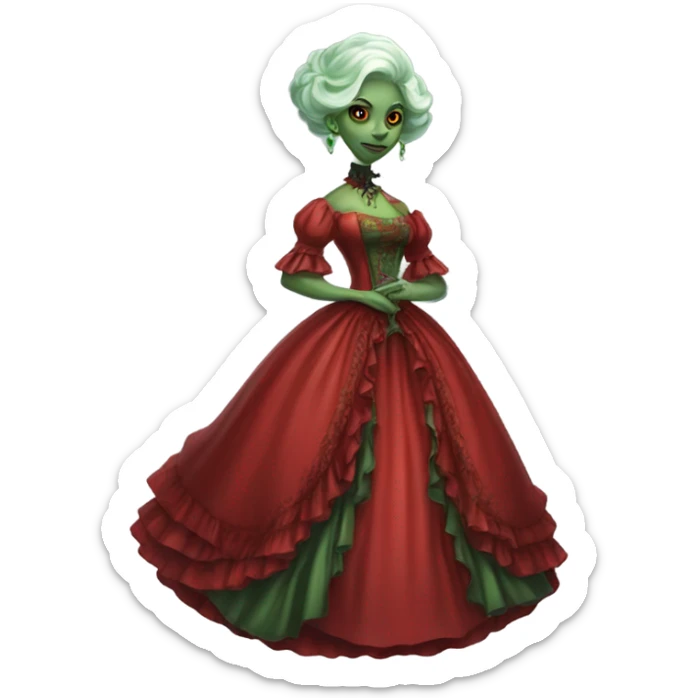 "galora green blonde alien woman" in red Victorian dress elegant, full body sticker