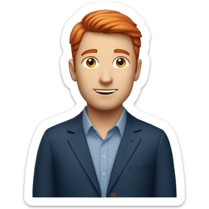 Man with short red hair and oxford blue shirt working in finance sticker