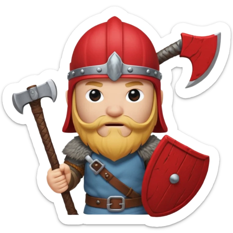 Viking avec une hache et un casque rouge et où on voit pas ses yeux peluche  sticker
