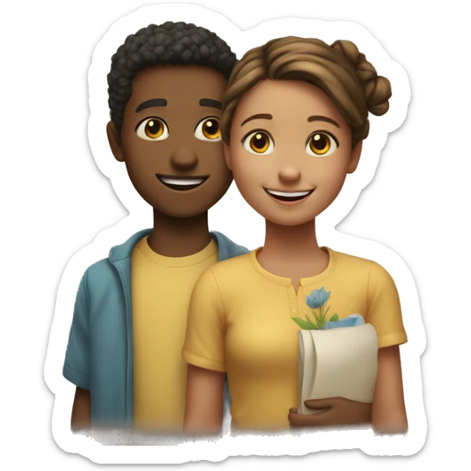 An emoji of a brother and sister standing side by side, smiling warmly to represent their close sibling bond sticker