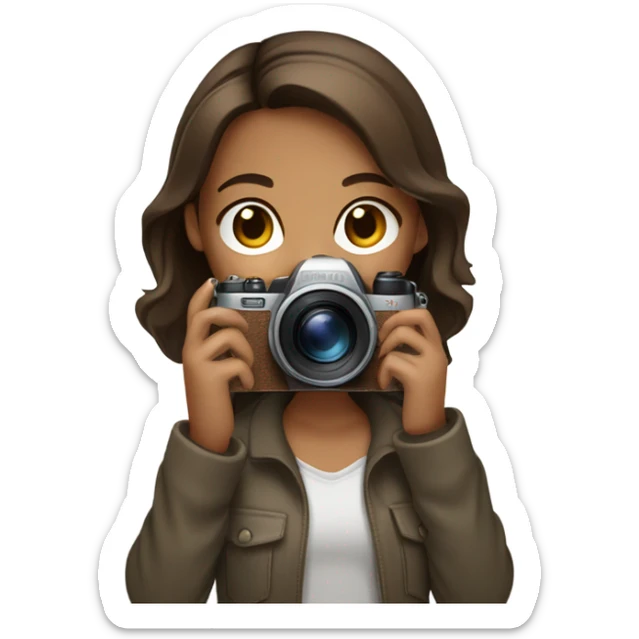 Create a cute girl with tan skin and brown hair taking a picture sticker