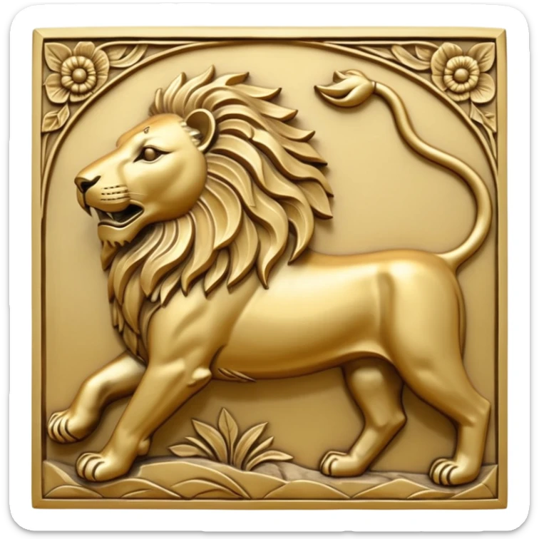 An emoji of a majestic lion from ancient Assyrian art, shown in a hunting scene. sticker
