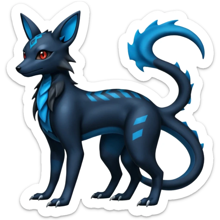 Shiny Dark Edgy Black And Blue Umbreon-Salandit-Wolf-Fakémon-hybrid-creature (full body)  sticker