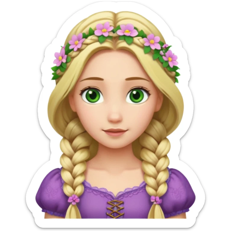tangled disney rapunzel fair skin green eyes blonde hair flowers sticker
