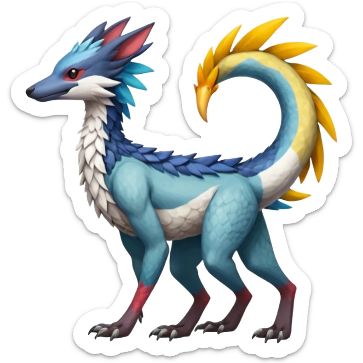 Colorful Fruity Warm-colored Tropical Exotic Vernid-Sergal-Trico-Silvally-Nargacuga-fusion-hybrid-animal-creature, full body sticker