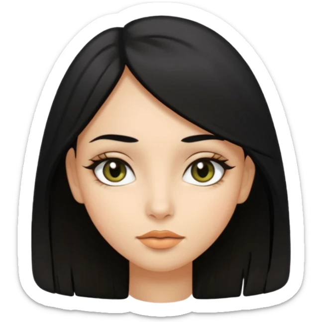 girl with medium long hair black hair black eyes almond olive skin stone small lips sticker