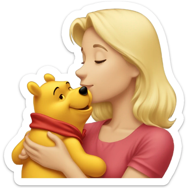 Winnie the Pooh kissing pretty brunette girl on the cheek sticker