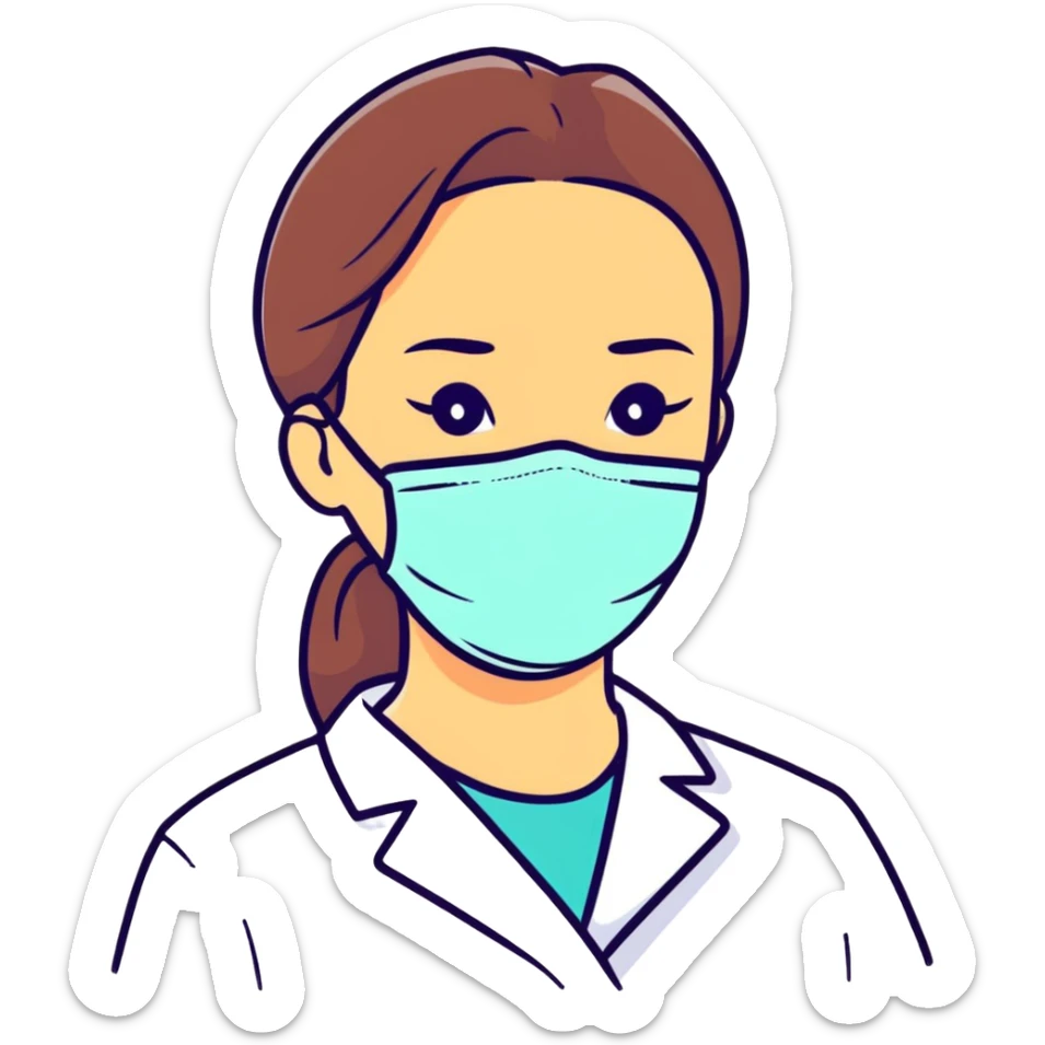 Girl wearing a COVID medical face mask sticker