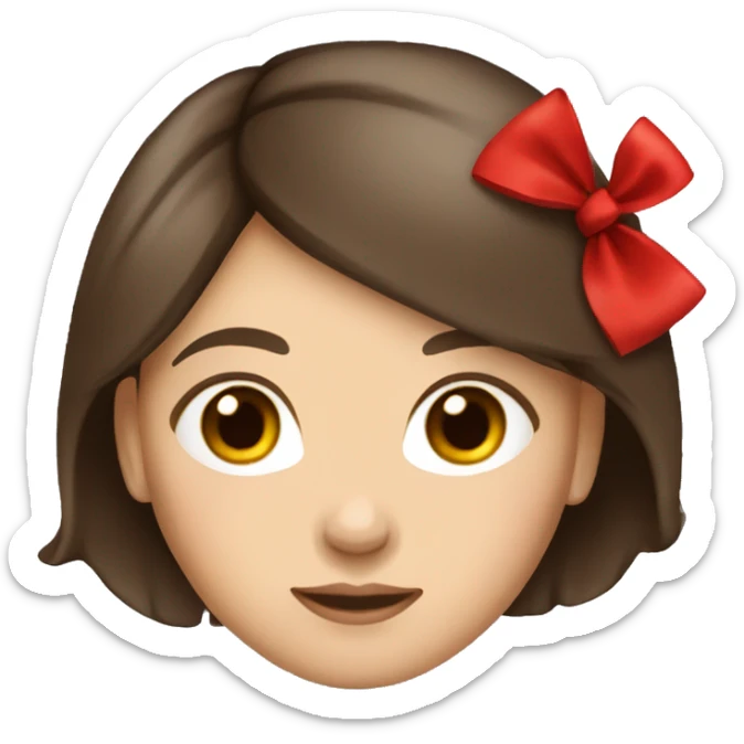 Straight hair Brunette girl with dark brown eyes with a red bow on her hair sticker