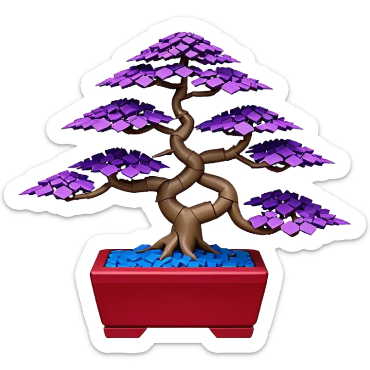 Bonsai Lego fine-leaf group crimson purple and cream blue forest planting origami  sticker