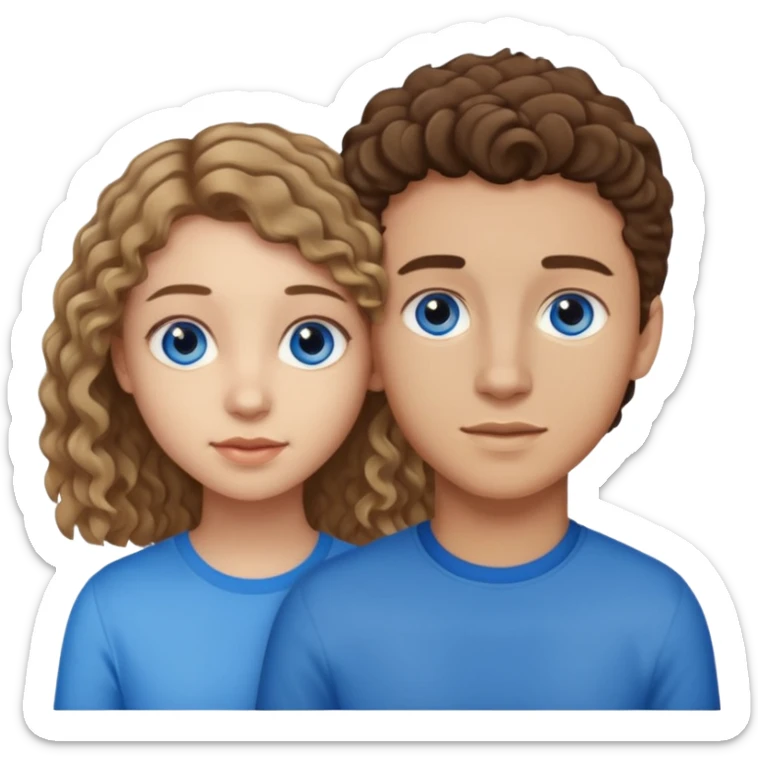 20 year old boy with slightly curly dark blonde hair and blue eyes with 20 year old girl with brown hair and blue eyes sticker
