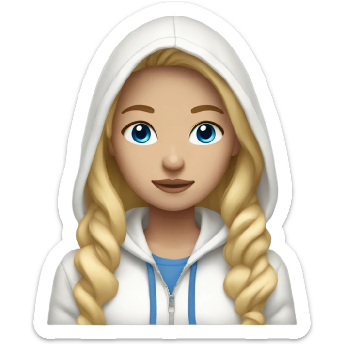 blonde girl ,wearing white hoodie, light tan skin, and blue eyes sticker