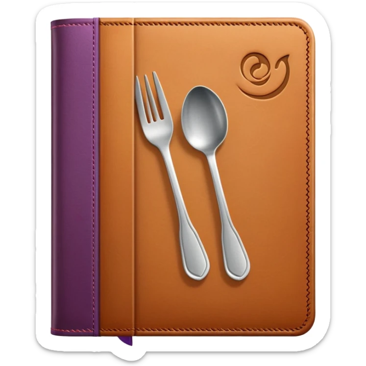 Colorful closed recipe book with a fork and spoon symbol on the cover, cookbook icon sticker