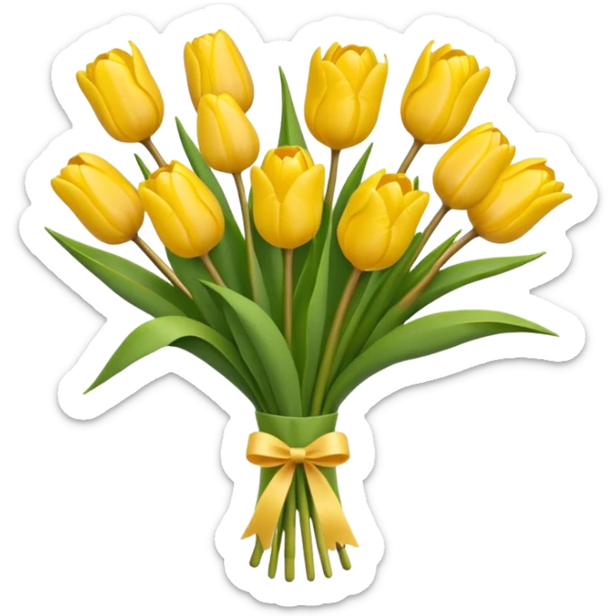 bouquet of yellow tulips, simple and cheerful, emoji style sticker