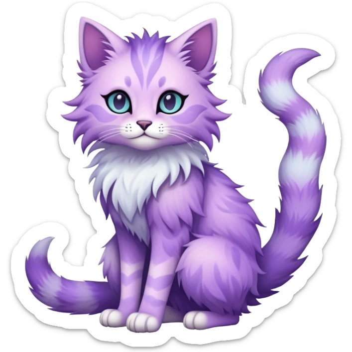 Kawaii dark edgy fantasy pastel ethereal feline-vernid-fursona animal creature with a tufted tail full body sticker