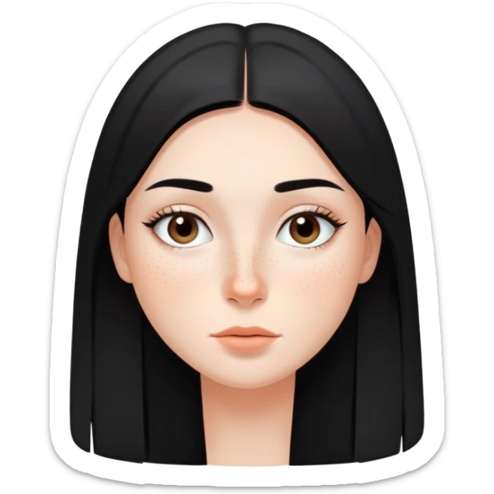 girl with smooth black straight hair, minimal makeup, and freckles on nose and cheeks sticker