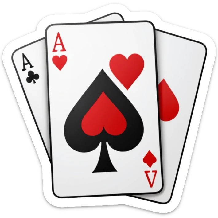Photo realistic playing cards. An Ace of Spades, and an Ace of Hearts are clearly visible on top of the deck of cards sticker