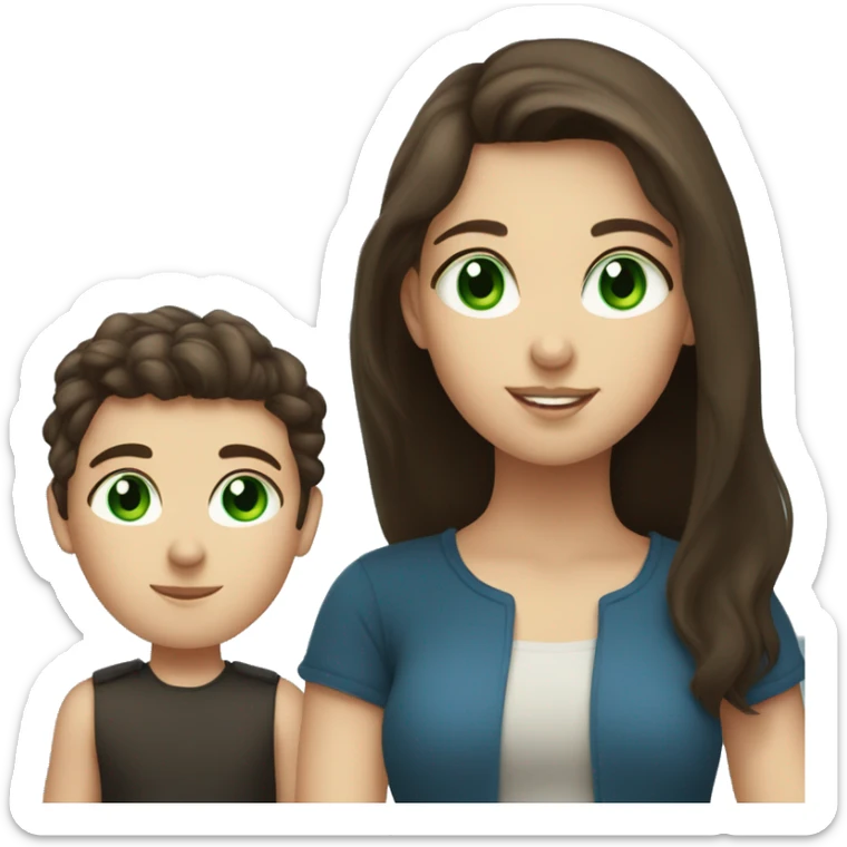 brunette, green eyed girl with brunette, blue-eyed boy sticker