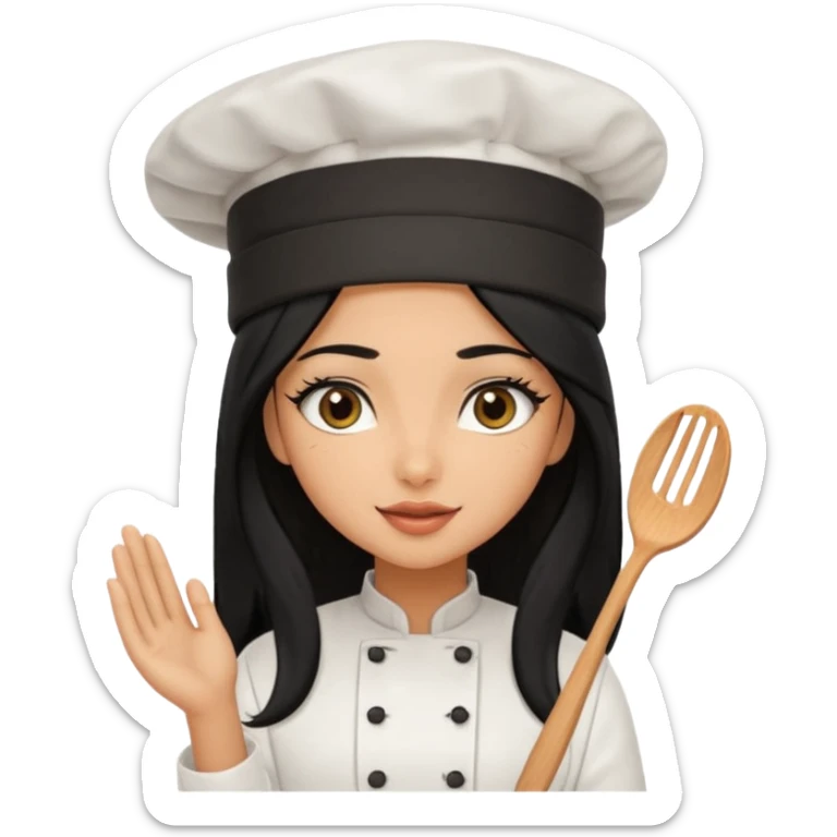 Create a cute girl, black hair, Middle Eastern with lashes  chef🧑‍🍳 emoji, barbie vibes tan skin black long hair with long lashes BADDIE VIBES long black hair and tanned skin  sticker