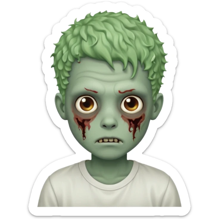 zombie boy with curly fade hair and white shirt emoji sticker