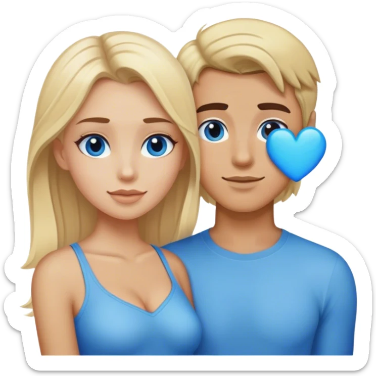 One blonde women with a brunette man in her side and in the middle a blue heart emoji  sticker