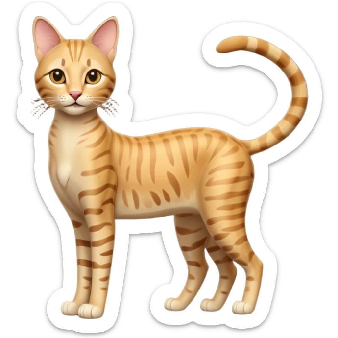 A 3D cartoon golden tabby Savannah cat with elegant long legs, gentle stripes, dynamic pose, cinematic Memoji-style lighting. full body or half body. sticker