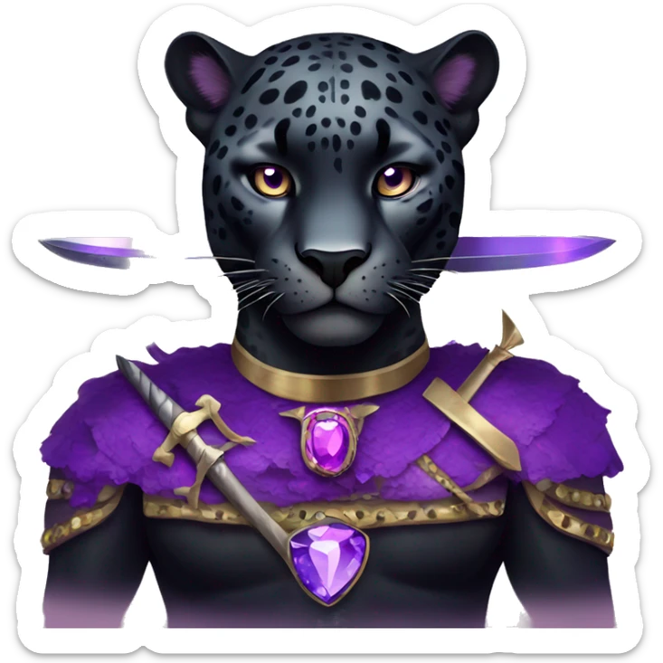 Adult black jaguar with purple butterfly with crossed swords and purple gemstones  sticker