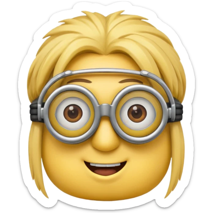 Minion emoji with a round head like normal emojis and a smurk like this emoji but a minion so basically that emoji with the goggles and the hair and not a funny head shape 😏 sticker