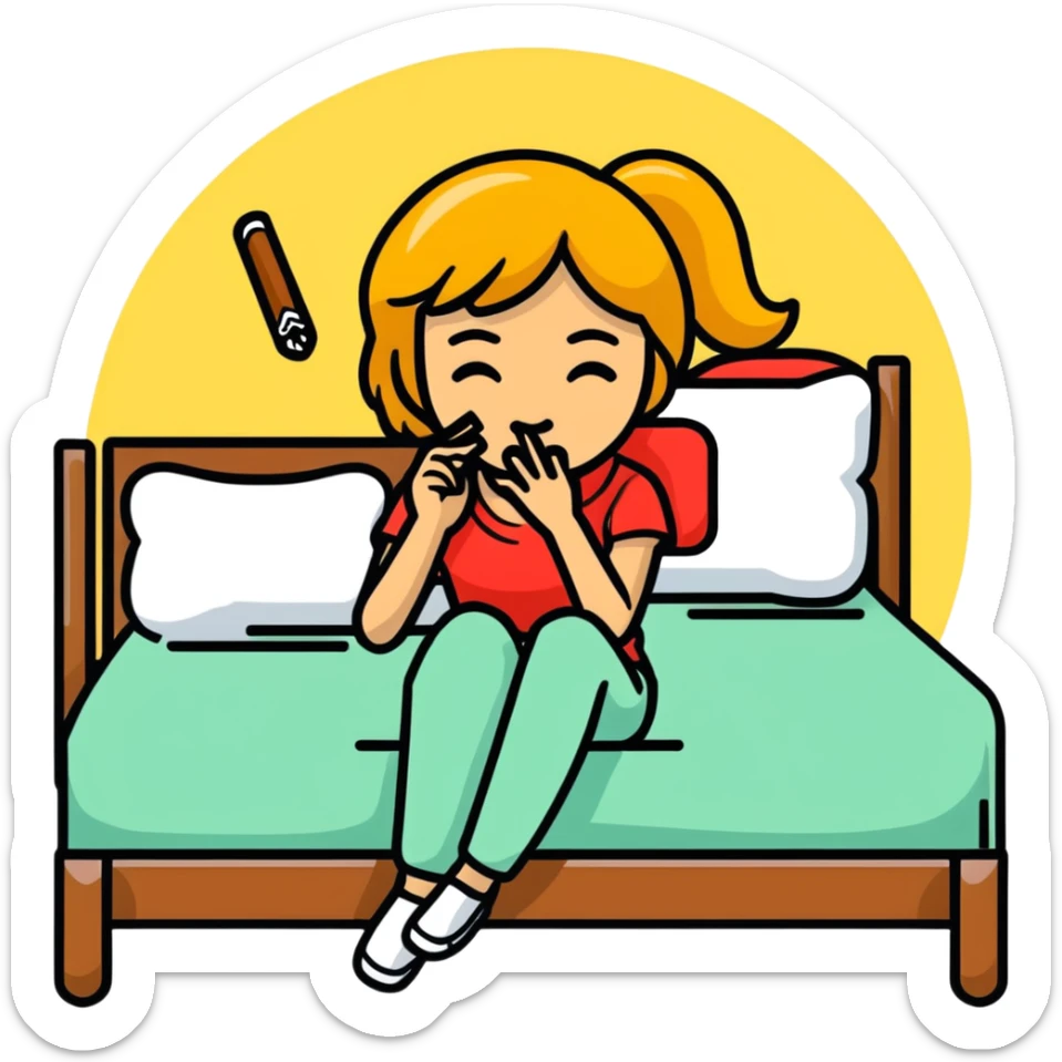 Bed emoji and woman face emoji while the dancer face emoji is behind her holding a cigarette  sticker