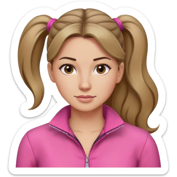 Woman dark blond hair ponytail pink  full body jumpsuit  sticker