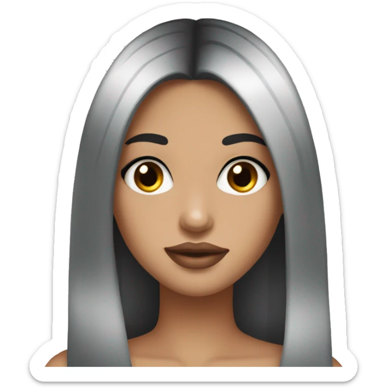 Straight black hair, girl, long hair, brown eyes, eyelash extensions, big lips sticker