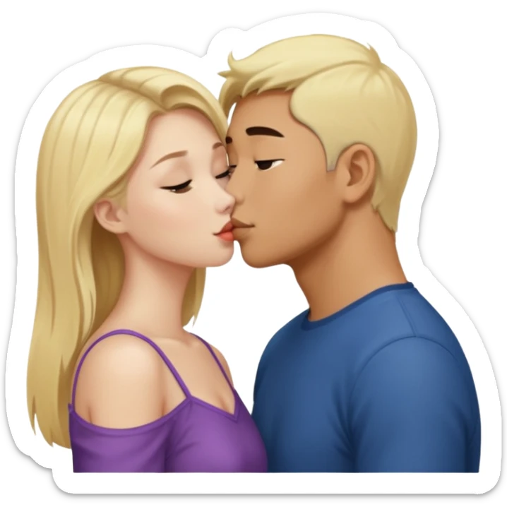 blonde girl kissing asian man sticker