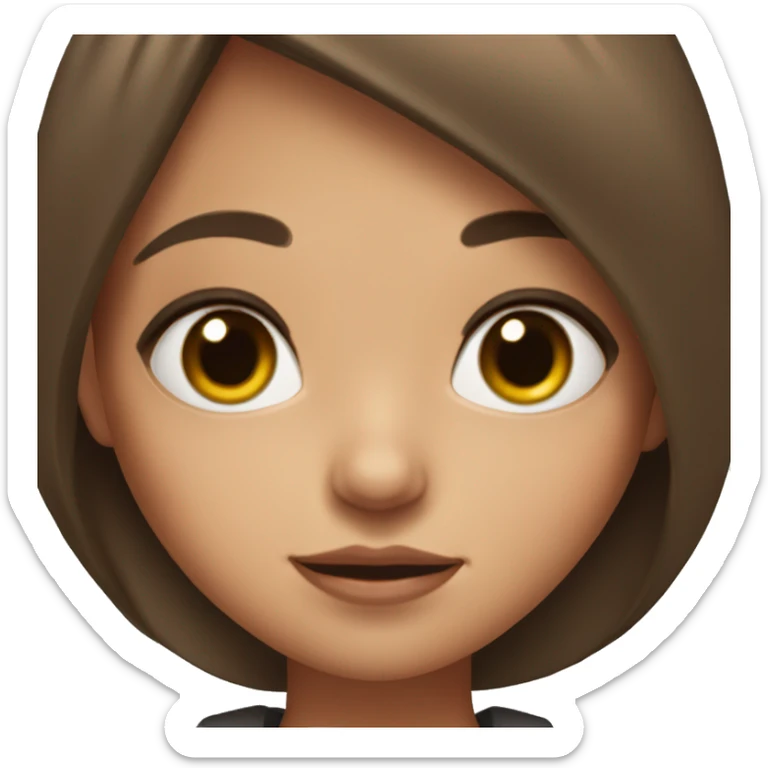 Girl with brown hair, peach skin, big eye lashes, small mouth sticker