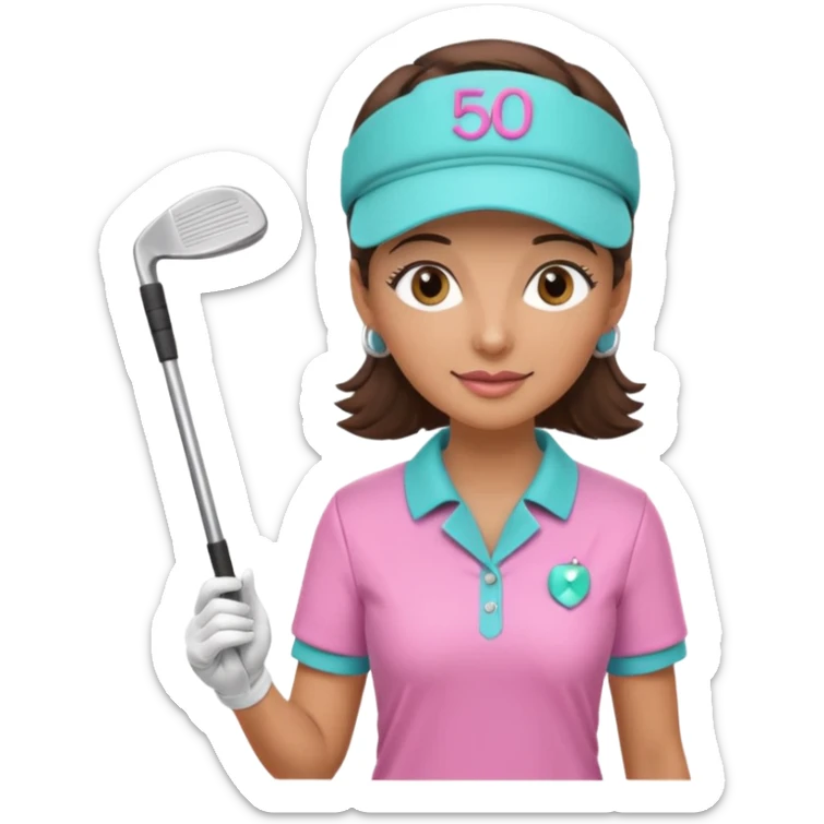 Golf themed pink and aqua 50th birthday for brunette female doctor   sticker