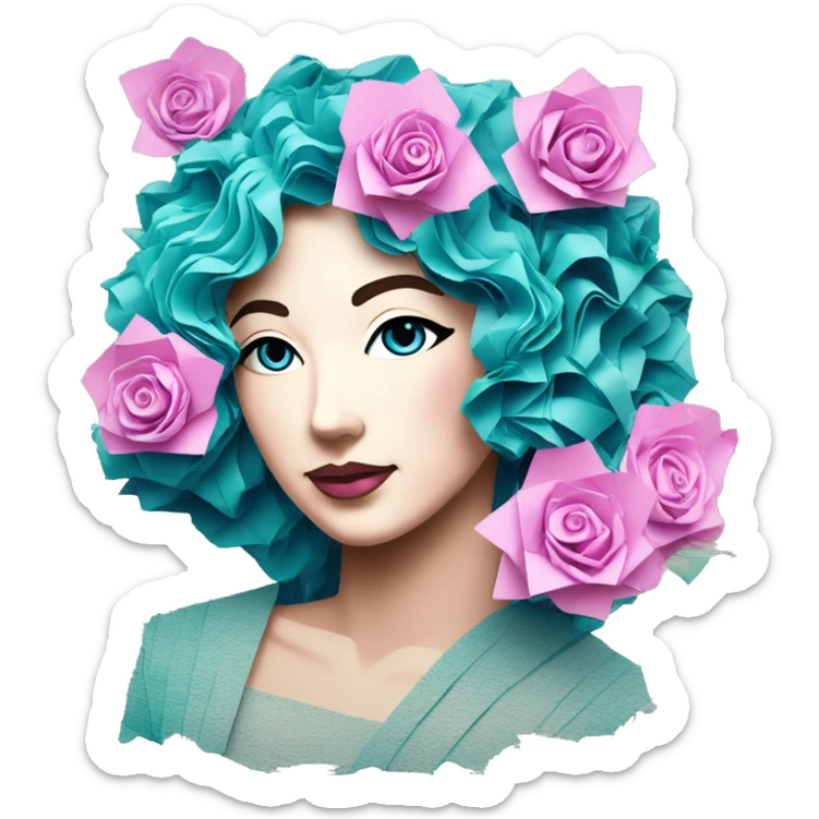  lady vaporwave made of 420 origami newspaper roses hemp leaves lantern fairy lights burning paper vaporwave sticker