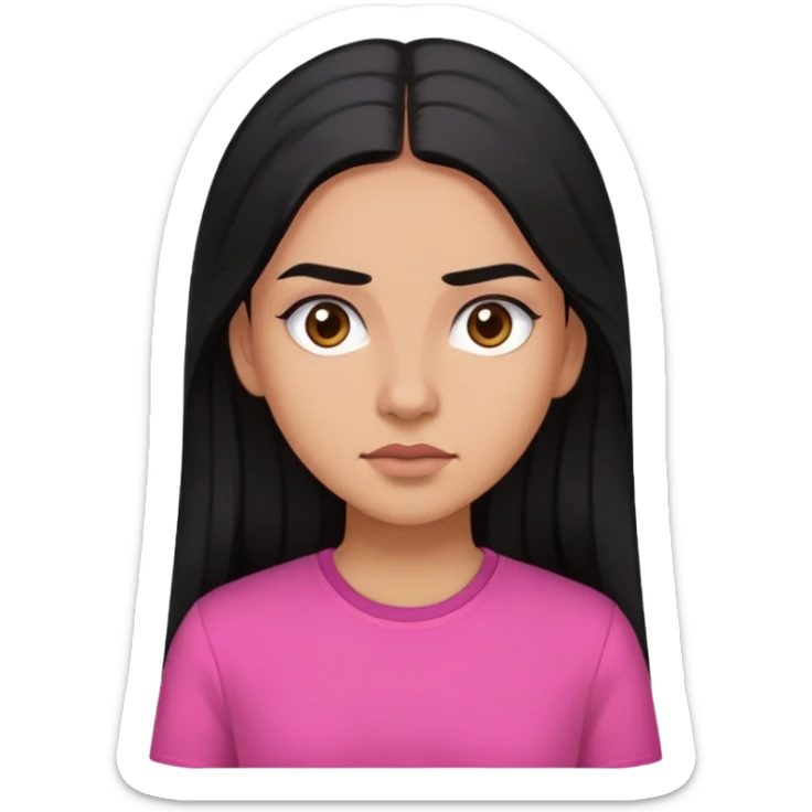 The girl with black long hair, light brown skin, thick eyebrows wearing dark pink shirt  sticker