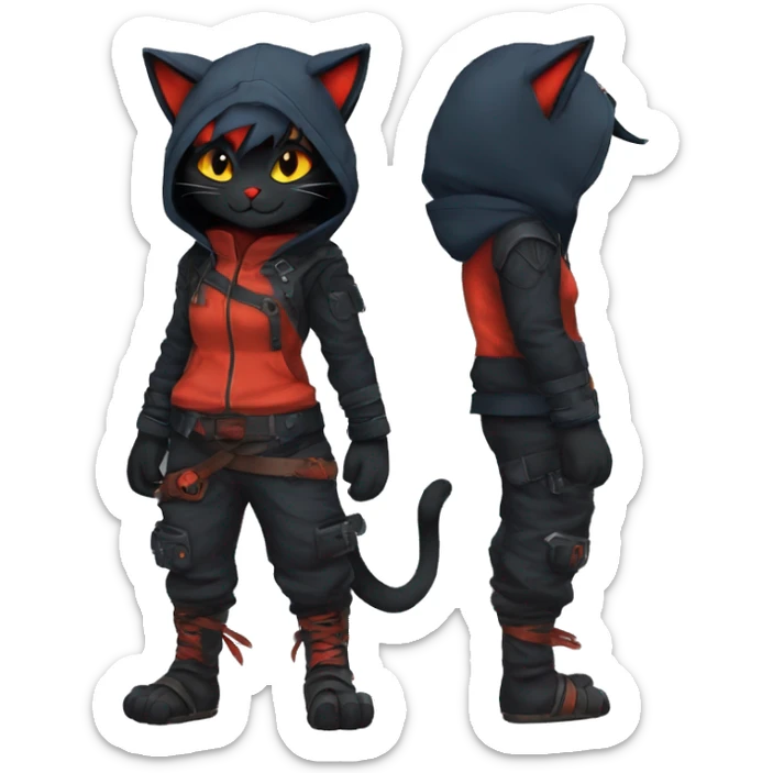 Edgy Shy Anthro Ninja cool pretty dark Litten-Pokémon-cat-fursona-animal techwear sticker