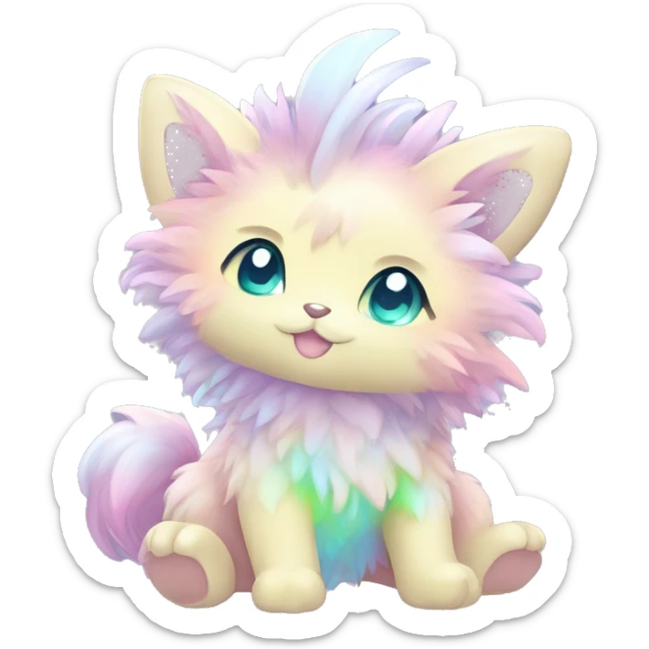 Shiny Baby Sparkly Colorful Pastel Fluffy beautiful fantasy Kawaii Ethereal Sona Fakemon-animal Full Body sticker