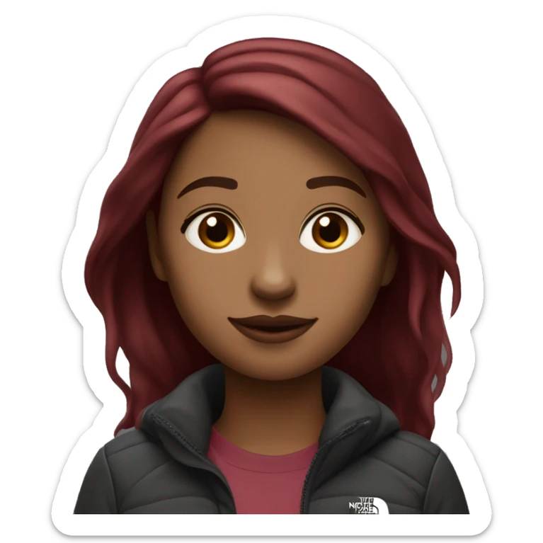 beautiful burgundy straight haired Girl wearing northface full body sticker